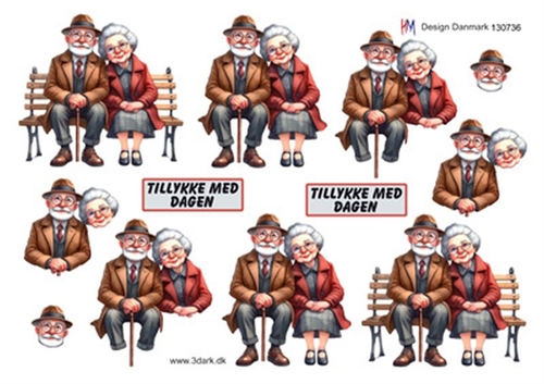 3D Ældre par på bænk